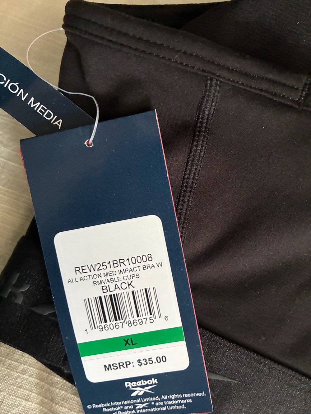 Reebok Black Sports Bra XL Medium Support Racerback Stretch Activewear Gym Yoga - Picture 5 of 6